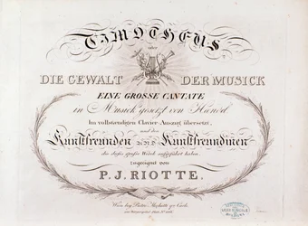 Titelpagina van bladmuziek van Timotheus door G F Handel (1812)