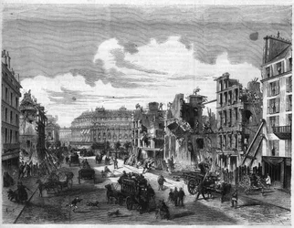Transformaties van Parijs onder het Tweede Keizerrijk, Parijs Haussmann: sloop van de Rue de la Paix voor de opening van de Rue Reaumur. Gravure in 
