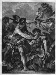 Twaalf werken van Hercules: Diomede gedood door Hercules en opgegeten door zijn eigen paarden