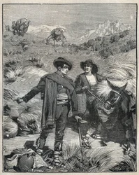 Twee boeren uit de Sierra Almagrera in Spanje ontdekten de Jaroso zilverafzetting in 1838. Gravure uit 1885 in 
