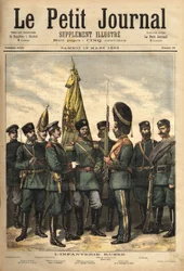 Uniformen van de Russische infanterie, bondgenoten van Frankrijk. Gravure in 