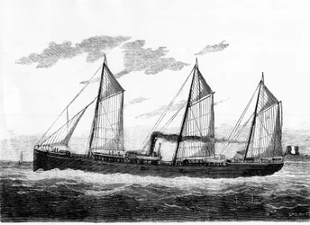 Schip "The Refrigeration" voor voedselconserven - in "The wonders of the industry", L. Figuier, Deel 4