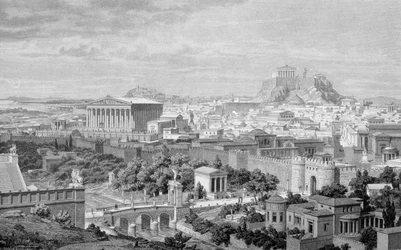 Uitzicht op Athene, de Tempel van Hadrianus en de Akropolis