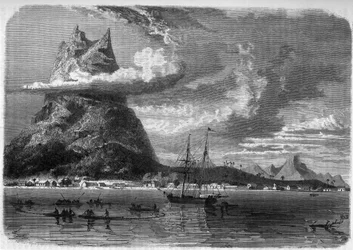 Uitzicht op Bora Bora (Bora-Bora) in Polynesië aan het einde van de 19e eeuw in 