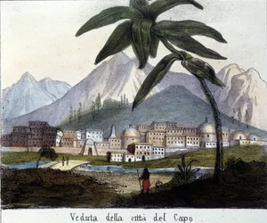 Zicht op Kaapstad ten tijde van Britse controle, Zuid-Afrika. 1820