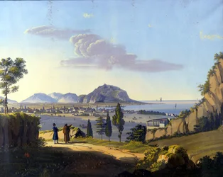 Uitzicht op Palermo vanaf de Hermitage van het Klooster van Santa Maria del Gesu. Anoniem schilderij uit de 19e eeuw.