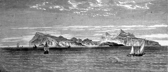 Uitzicht op het eiland Procida bij Napels. 19e eeuwse gravure