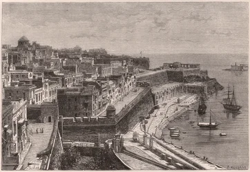 Uitzicht op Valletta en zijn haven in de 19e eeuw