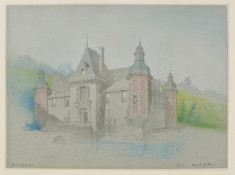 Uitzicht op een kasteel aan een rivier