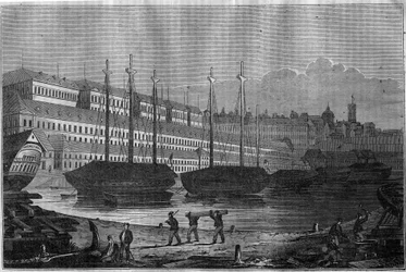 Uitzicht op de Corderies, de Bagne en de toren van Saint Louis in Brest. In 
