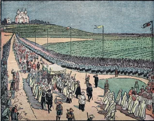Gezicht op de eucharistische processie van het Eucharistisch Congres van Carthago, Tunesië, 11/05/1930 (Gezicht op het 30e Internationaal Eucharistisch Congres in Carthago, Tunesië)