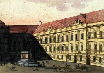 Zicht op de Josephplatz (Joseph platz) in Wenen, Oostenrijk. Gravure uit 1820