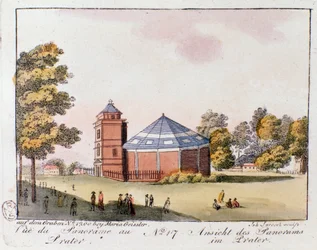 Uitzicht op het Praterpark in Wenen. Oostenrijk. Gravure uit 1815 Privécollectie