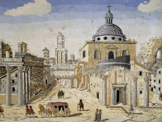 Uitzicht op het Forum Romanum, eind 17e eeuw, detail