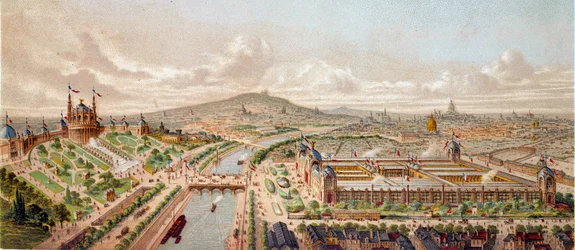 Zicht op de Wereldtentoonstelling in Parijs in 1878 Gravure uit de 19e eeuw Parijs, B.N.