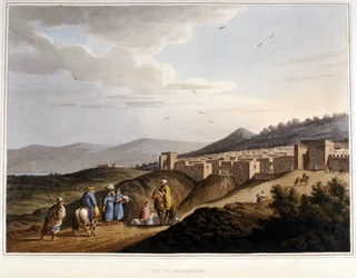 Uitzicht op de stad Bethlehem op de Westelijke Jordaanoever. Vestingwerken. 19e eeuw