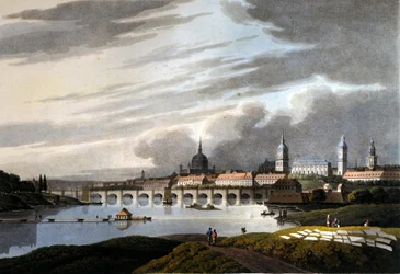 Uitzicht op de stad Dresden in Duitsland. 1815