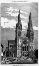 Zicht op de gevel van de kathedraal van Chartres (28) - in "The picturesque store", juli 1836