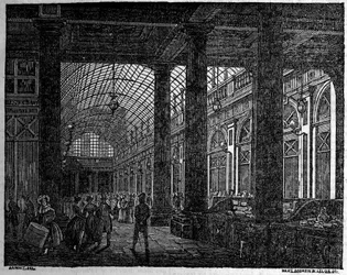Uitzicht op de galerij van Orleans in het Palais Royal de Paris in 1835