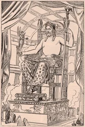 Uitzicht op het gigantische standbeeld van Olympische Zeus door Phidias