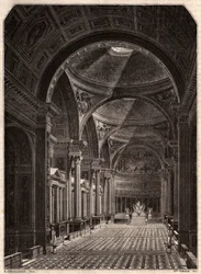 Uitzicht op het interieur van de Madeleinekerk in Parijs in 1843, kort na de opening voor aanbidding