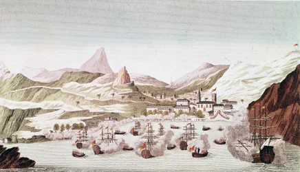 Uitzicht op het eiland Sint-Helena (gravure)