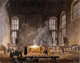 Zicht op de keukens van Christ Church, Oxford University. 1850