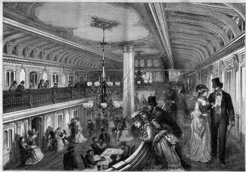 Zicht op de woonkamer van een Amerikaanse stoomboot.