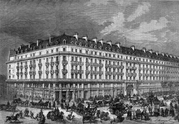 Uitzicht op de winkels van “Pygmalion” rue de Rivoli en boulevard Sebastopol in Parijs in 1872