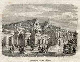 Zicht op het Conservatorium van Kunsten en Ambachten in Parijs - gravure in 
