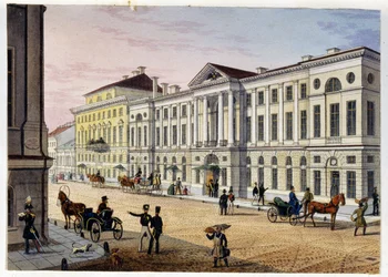 Buitenaanzicht van het Posthotel in Sint-Petersburg (Album van Marie Taglioni)