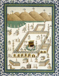 Wandfaiences: paneel dat de Kasbah (casbah) en zijn omgeving (Mekka) voorstelt - in 