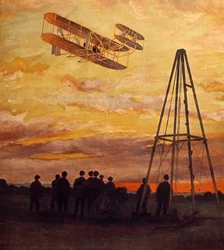 Het vliegtuig van Wilbur Wright (1867-1912) tijdens de vlucht