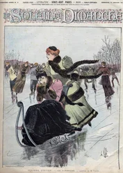 Winterpret. De schaatsers. Aquarel door Mr. Vallet voor de Sunday sun. 10 januari
