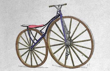 Houten velocipede model. Pierre Michaux, uitvinder van het pedaal in de vroege jaren 1860