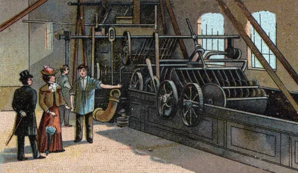 Wolindustrie: wassen. Chromolithografie van het einde van de 19e eeuw