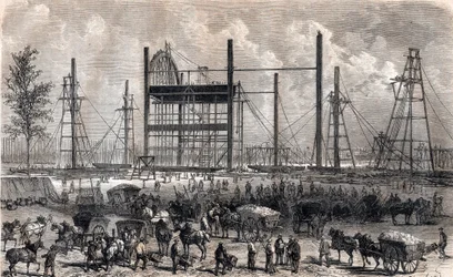 Werken op het Marsveld in Parijs eind april 1866 - gravure van 1867
