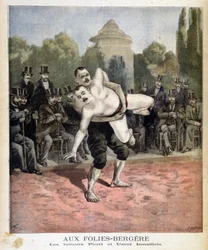 Worstelaren Pierri en Ussouf Ismaillolo bij de Folies Bergère in Parijs. In Le petit journal, op 31/03/1895.