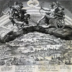 Zodiac teken Kreeft. Maan, voorstelling van de tank van Semelee. Gravure van de 19e eeuw.