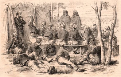 Zouave-groep rustend in het kamp van Chalons