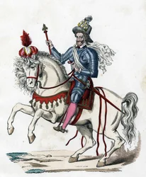 Ruiterportret van de koning van Frankrijk Hendrik IV in 1596.