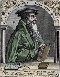Portret van Jean Calvin, Franse religieuze hervormer en schrijver