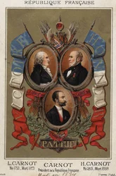 Portretten van Lazare Carnot Franse politicus (1753-1823), Hyppolite Carnot (1801-1888) en Sadi Carnot president van de Franse republiek