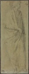 Staande gedrapeerde mannelijke figuur