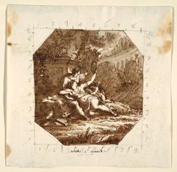 Tekening, Plafondontwerp met Rinaldo en Armida, Palazzo Milzetti, Faenza, 1804-05