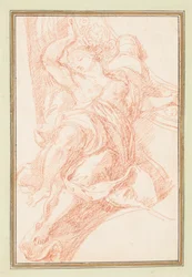 Tekening, plafonddetail van figuur en decoratief motief, ca. 1759-70
