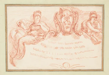 Tekening, Plafonddetail met twee zittende figuren en wapenschild, ca. 1759-70