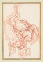 Tekening, plafonddetail met gevleugelde mannenfiguur, ca. 1759-70