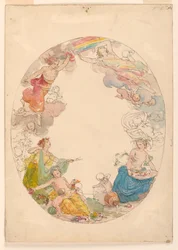 Tekening, plafondschildering, "De Elementen", ca. 1870