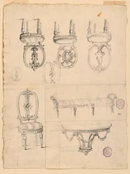 Tekeningen, stoelen en architectuurschetsen, 1785-1795